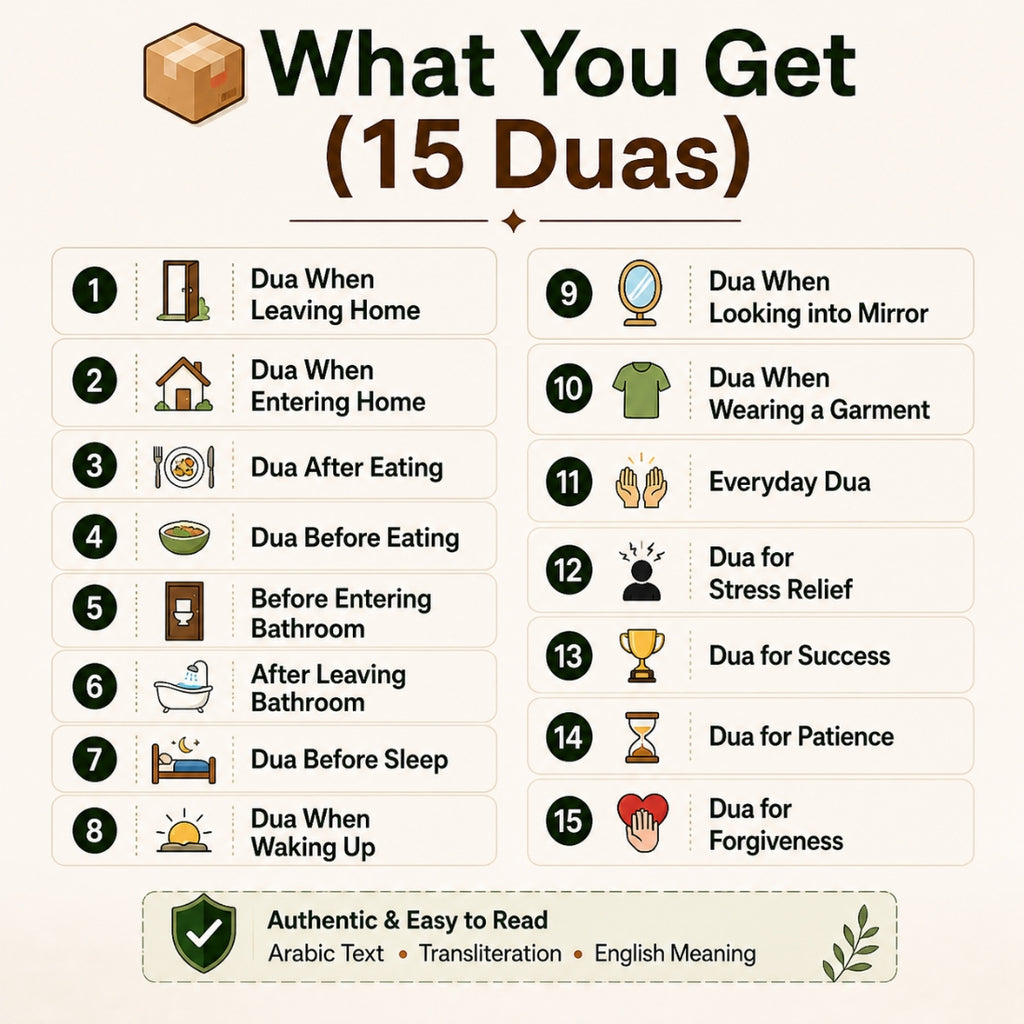 Islamic dua stickers set of 5, Daily mansoon duas for kids, adults