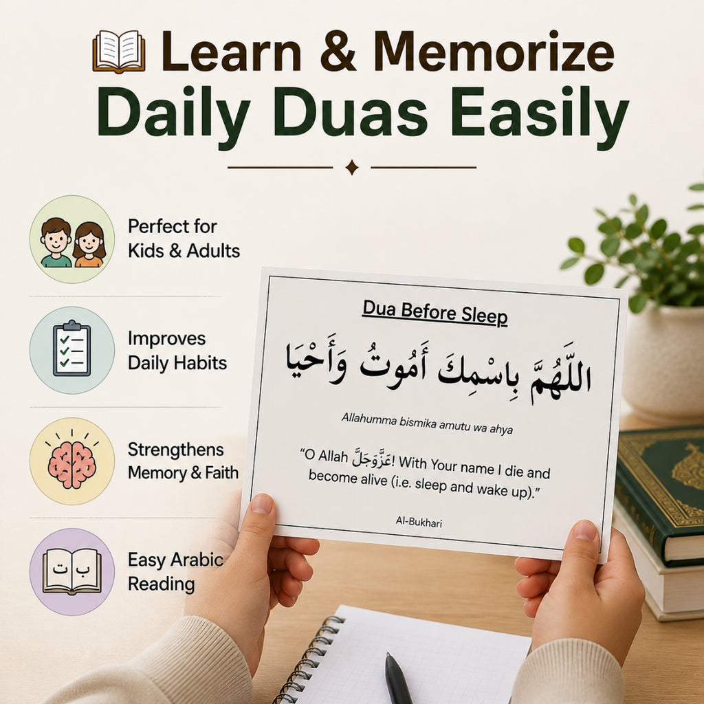 Islamic dua stickers set of 5, Daily mansoon duas for kids, adults