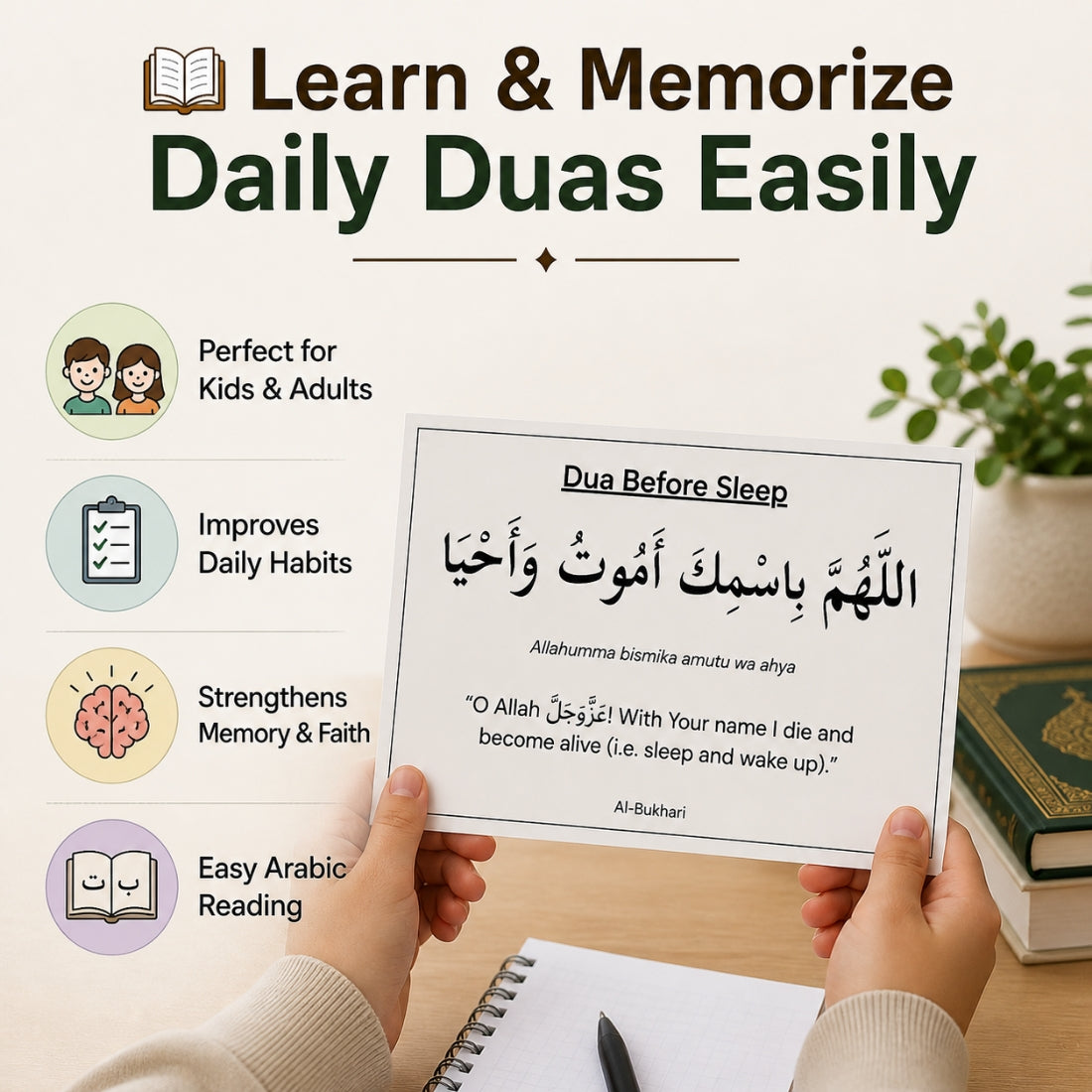 Islamic dua stickers set of 5, Daily mansoon duas for kids, adults